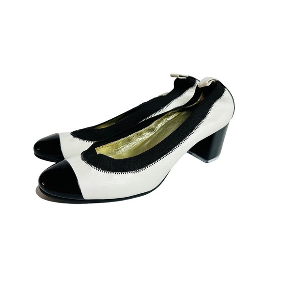 Nine West TrueBlenr Leather Upper Block Heel Pump Black & White Size 7M - Picture 1 of 10